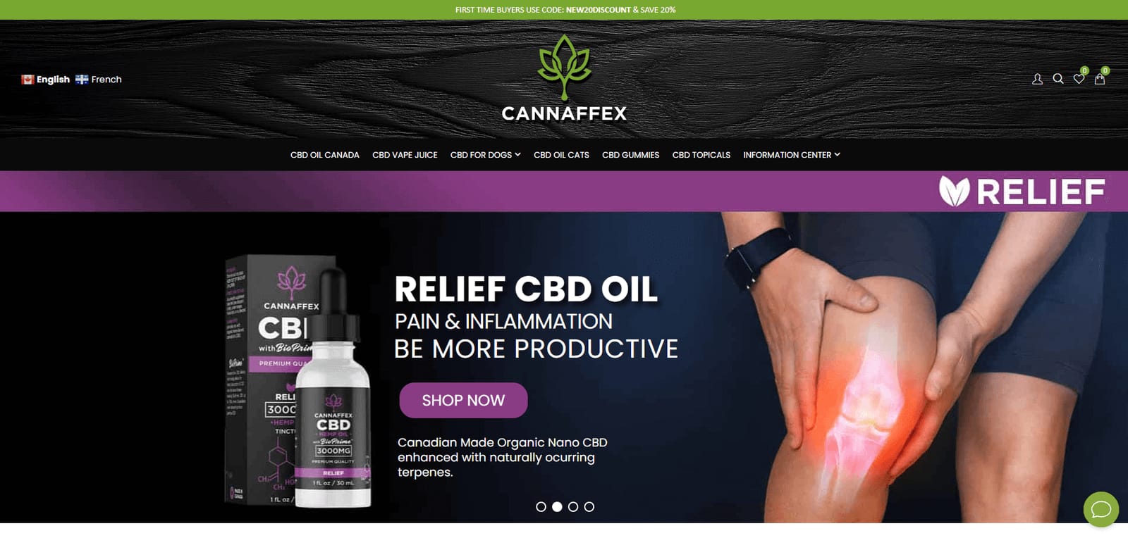 Homepage of the Cannaffex CBD oil store