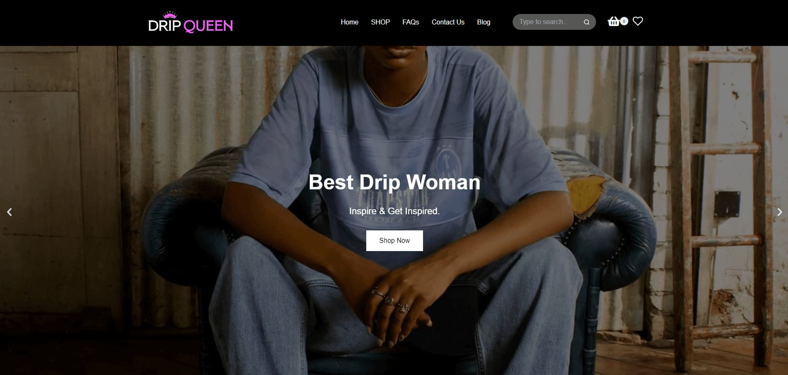 Homepage of the Drip Queen fashion eCommerce store