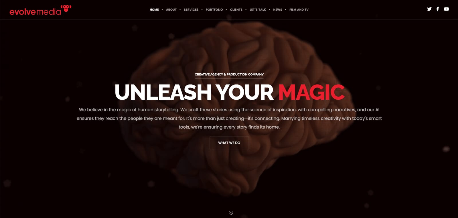 Homepage of the Evolve Media production company website